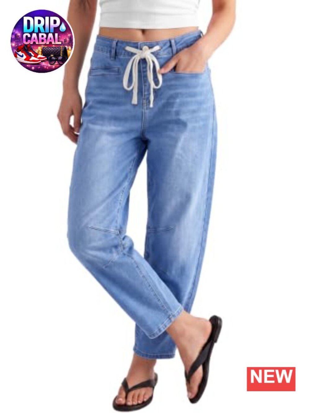 Wide Leg High Waisted Stretchy Barrel Jeans Women Drawstring Ankle Denim